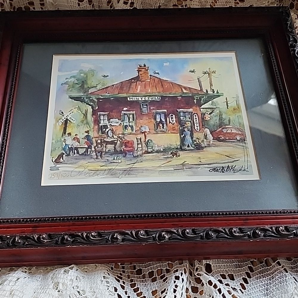 Vintage Signed Print 157/200 Phoebe DeVaughn Train Depot Small Town Georgia